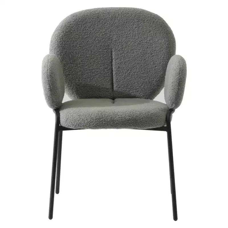 LeisureMod Celestial Modern Dining Arm Chair Boucle Upholstery with Padded Seat & Sturdy Iron Frame, Black Base Accent Chair