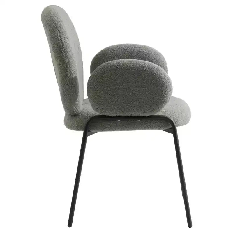 LeisureMod Celestial Modern Dining Arm Chair Boucle Upholstery with Padded Seat & Sturdy Iron Frame, Black Base Accent Chair
