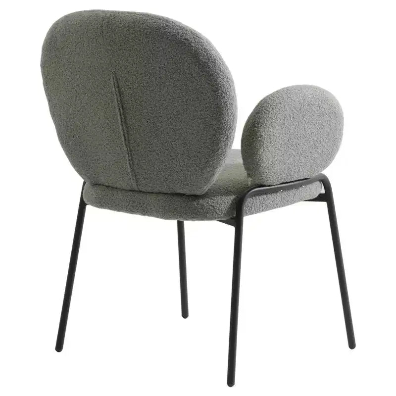LeisureMod Celestial Modern Dining Arm Chair Boucle Upholstery with Padded Seat & Sturdy Iron Frame, Black Base Accent Chair