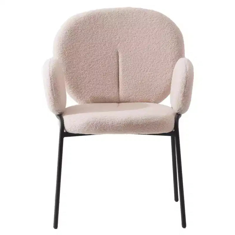 LeisureMod Celestial Modern Dining Arm Chair Boucle Upholstery with Padded Seat & Sturdy Iron Frame, Black Base Accent Chair