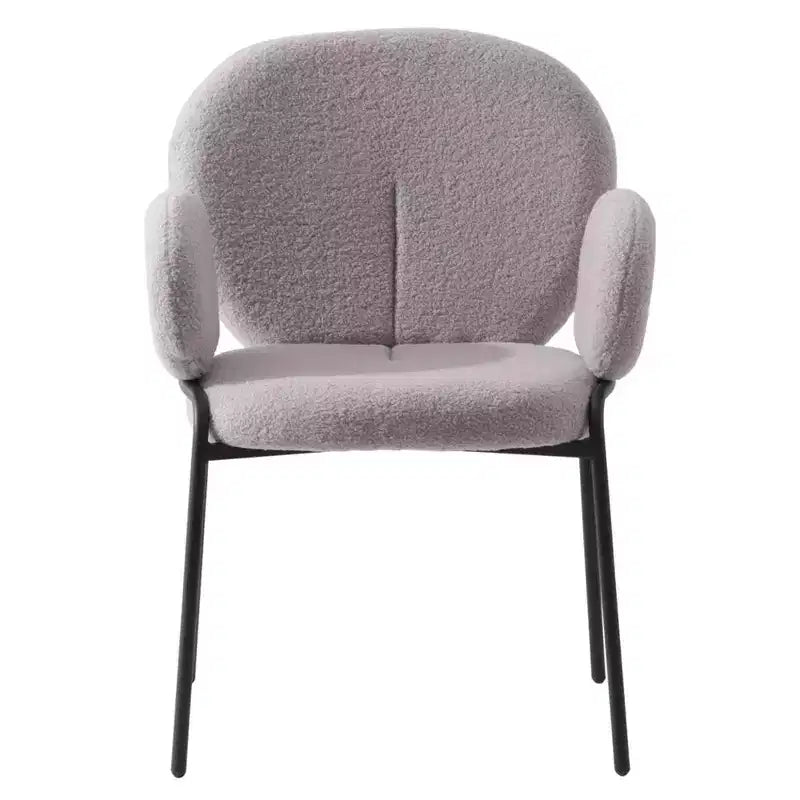 LeisureMod Celestial Modern Dining Arm Chair Boucle Upholstery with Padded Seat & Sturdy Iron Frame, Black Base Accent Chair