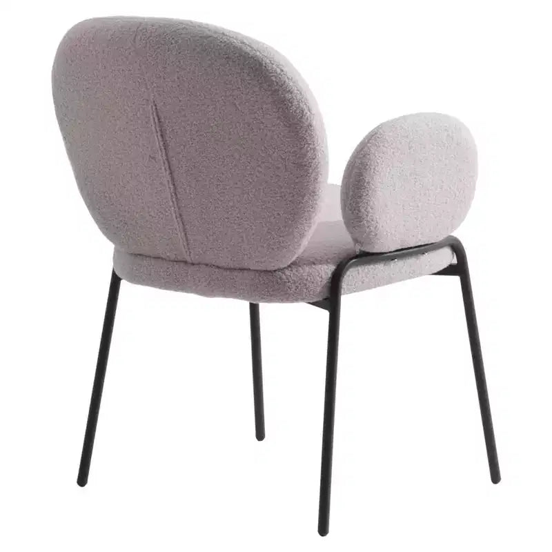 LeisureMod Celestial Modern Dining Arm Chair Boucle Upholstery with Padded Seat & Sturdy Iron Frame, Black Base Accent Chair