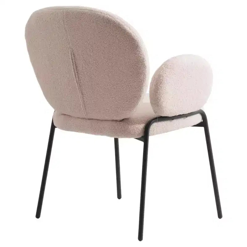 LeisureMod Celestial Modern Dining Arm Chair Boucle Upholstery with Padded Seat & Sturdy Iron Frame, Black Base Accent Chair