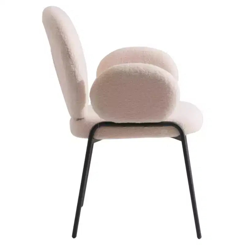 LeisureMod Celestial Modern Dining Arm Chair Boucle Upholstery with Padded Seat & Sturdy Iron Frame, Black Base Accent Chair