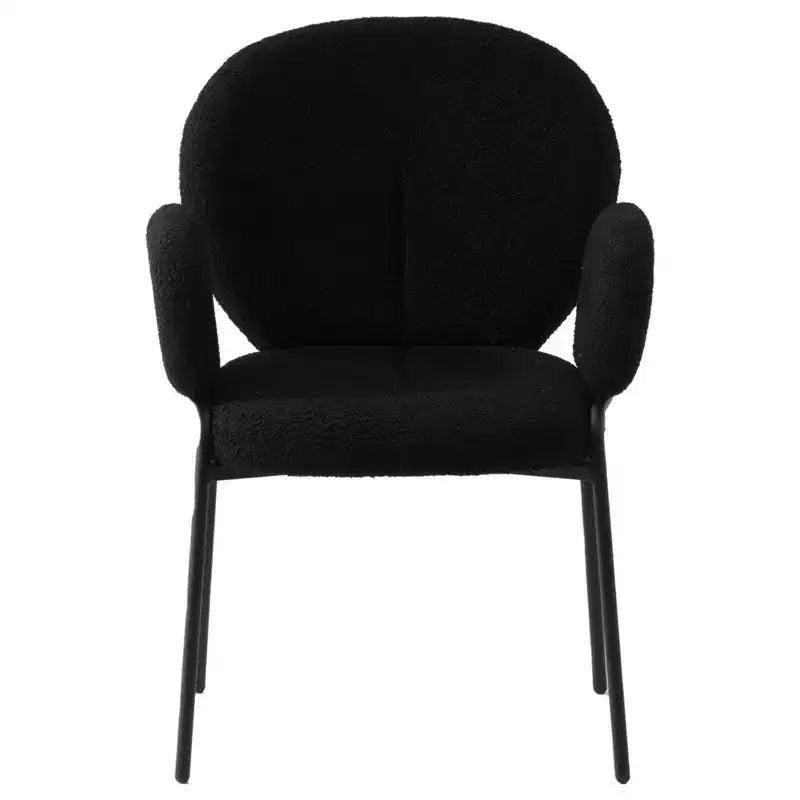 LeisureMod Celestial Modern Dining Arm Chair Boucle Upholstery with Padded Seat & Sturdy Iron Frame, Black Base Accent Chair
