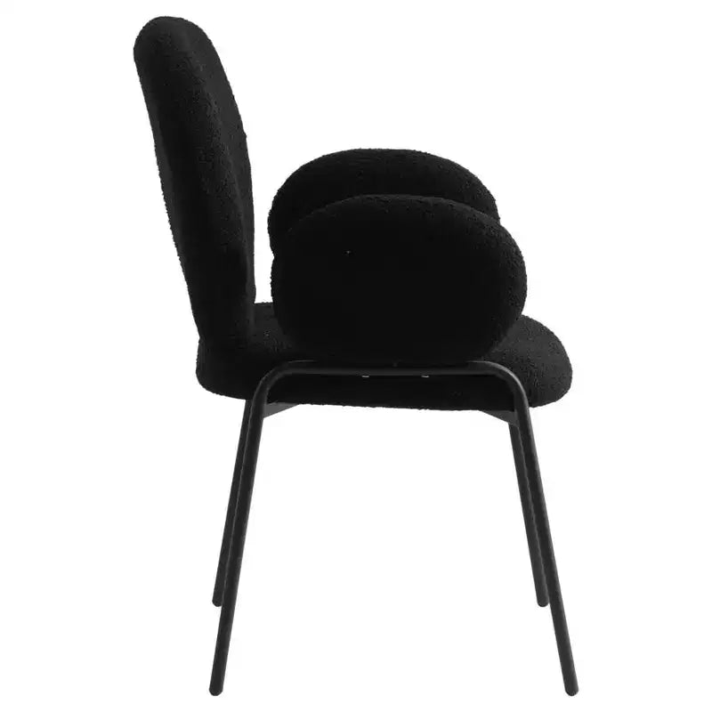 LeisureMod Celestial Modern Dining Arm Chair Boucle Upholstery with Padded Seat & Sturdy Iron Frame, Black Base Accent Chair