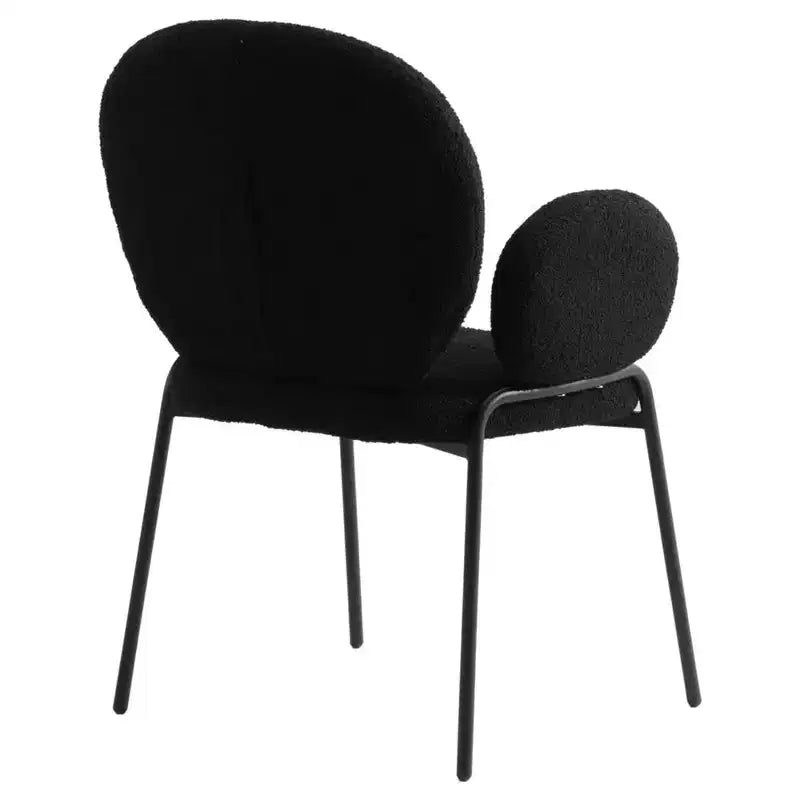 LeisureMod Celestial Modern Dining Arm Chair Boucle Upholstery with Padded Seat & Sturdy Iron Frame, Black Base Accent Chair