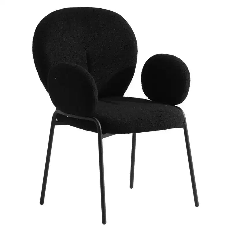 LeisureMod Celestial Modern Dining Arm Chair Boucle Upholstery with Padded Seat & Sturdy Iron Frame, Black Base Accent Chair