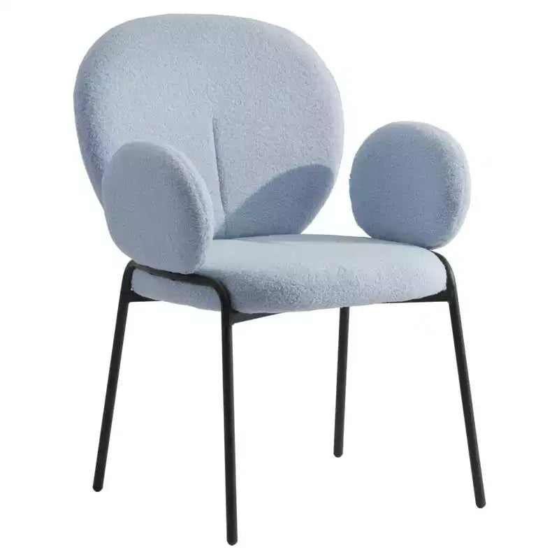 LeisureMod Celestial Modern Dining Arm Chair Boucle Upholstery with Padded Seat & Sturdy Iron Frame, Black Base Accent Chair