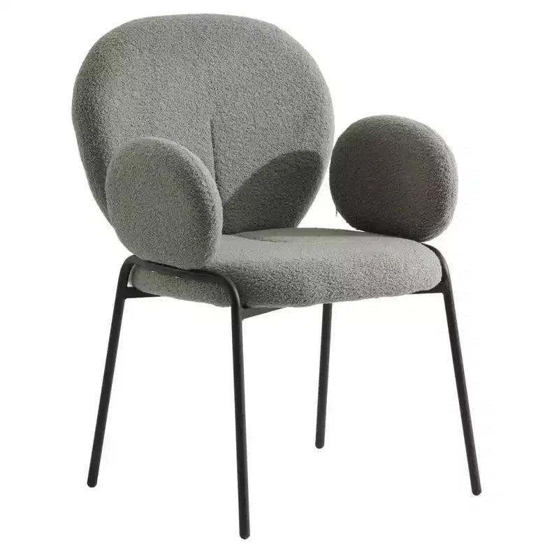 LeisureMod Celestial Modern Dining Arm Chair Boucle Upholstery with Padded Seat & Sturdy Iron Frame, Black Base Accent Chair