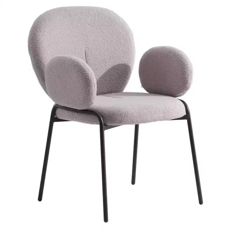 LeisureMod Celestial Modern Dining Arm Chair Boucle Upholstery with Padded Seat & Sturdy Iron Frame, Black Base Accent Chair