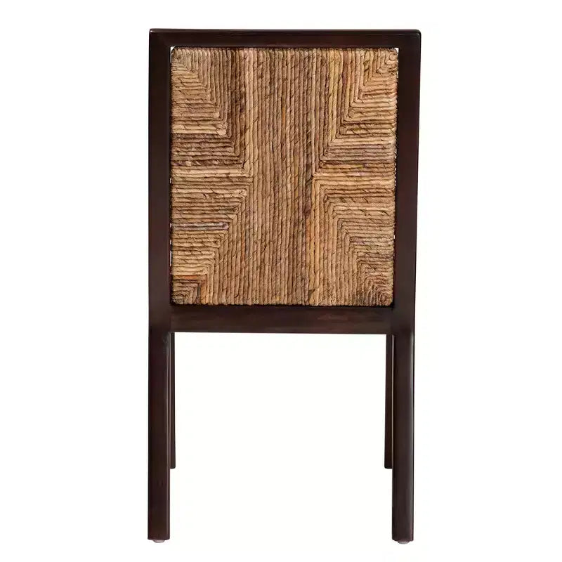 bali & pari Joana Modern Bohemian Dark Brown Mahogany Wood and Natural Seagrass Dining Side Chair