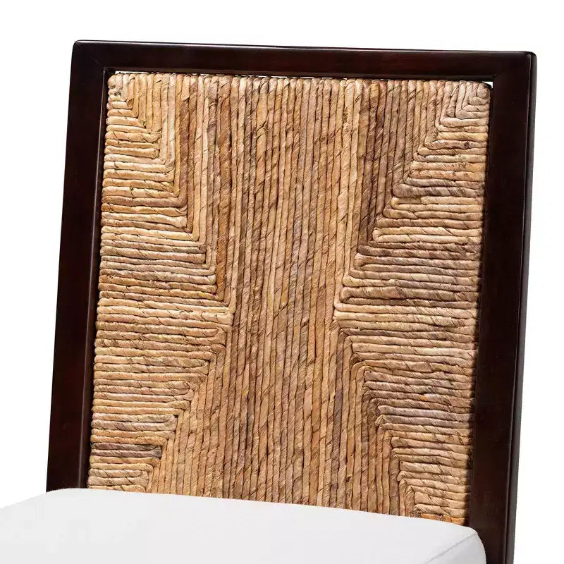 bali & pari Joana Modern Bohemian Dark Brown Mahogany Wood and Natural Seagrass Dining Side Chair