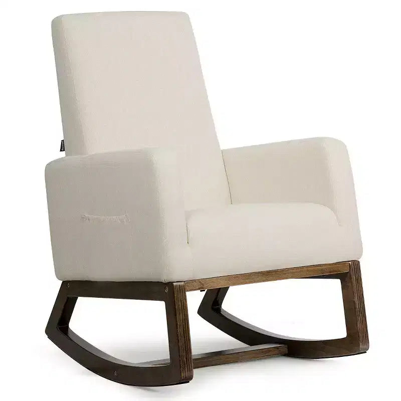 Costway Mid Century Retro Fabric Upholstered Rocking Chair Modern Armchair Beige\Gray