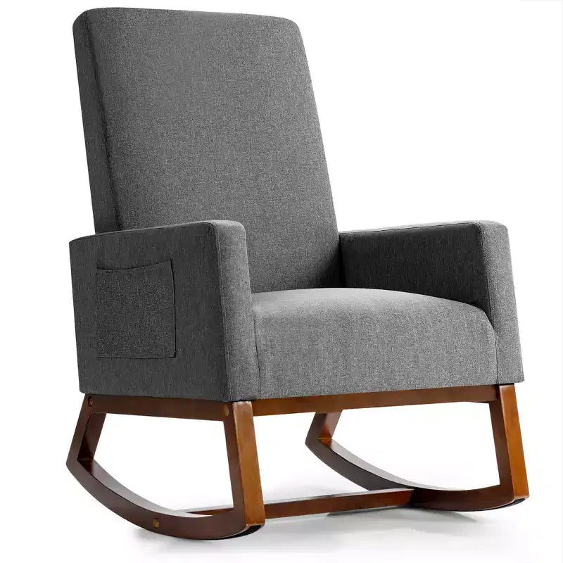 Costway Mid Century Retro Fabric Upholstered Rocking Chair Modern Armchair Beige\Gray