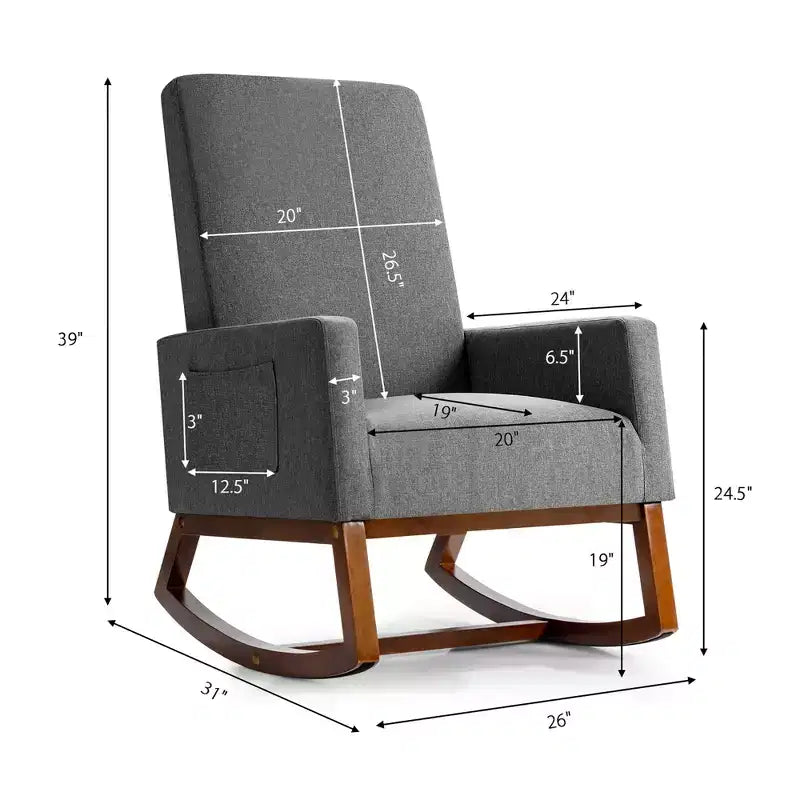 Costway Mid Century Retro Fabric Upholstered Rocking Chair Modern Armchair Beige\Gray