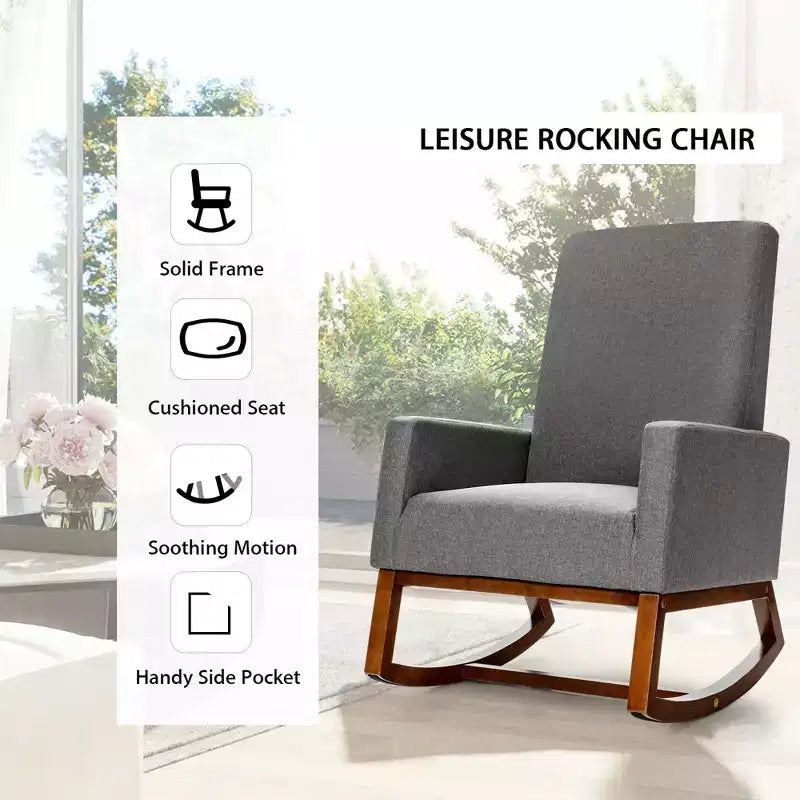 Costway Mid Century Retro Fabric Upholstered Rocking Chair Modern Armchair Beige\Gray