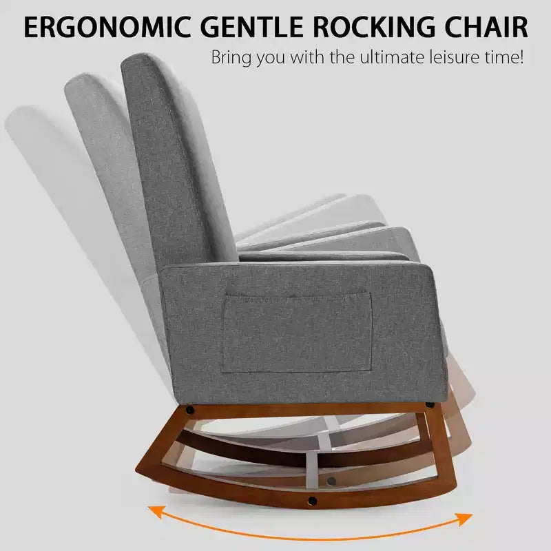 Costway Mid Century Retro Fabric Upholstered Rocking Chair Modern Armchair Beige\Gray