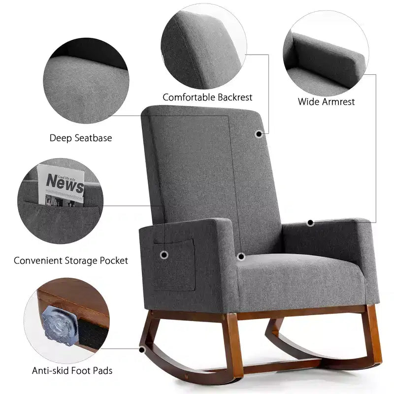 Costway Mid Century Retro Fabric Upholstered Rocking Chair Modern Armchair Beige\Gray
