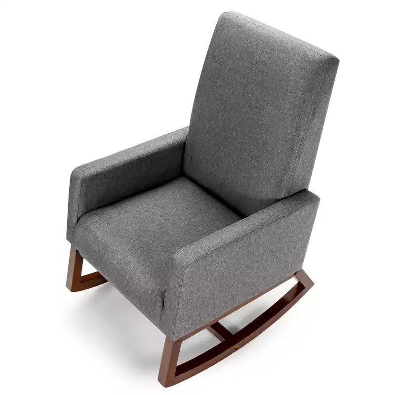 Costway Mid Century Retro Fabric Upholstered Rocking Chair Modern Armchair Beige\Gray