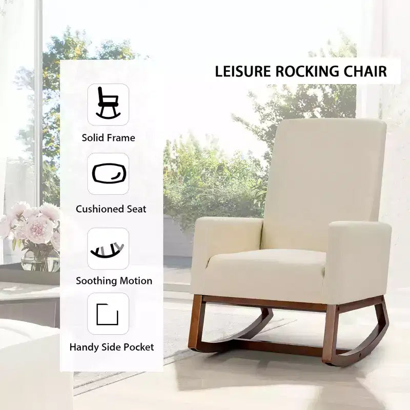Costway Mid Century Retro Fabric Upholstered Rocking Chair Modern Armchair Beige\Gray