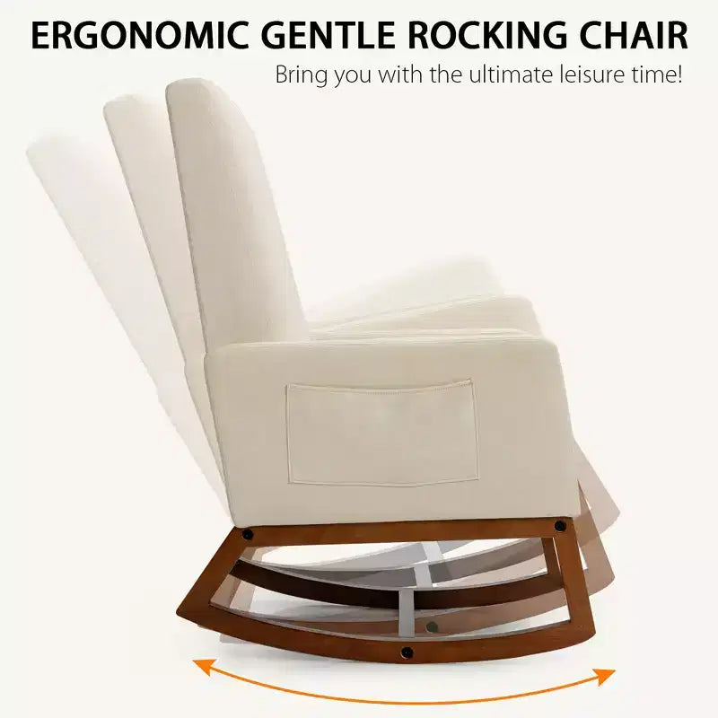 Costway Mid Century Retro Fabric Upholstered Rocking Chair Modern Armchair Beige\Gray