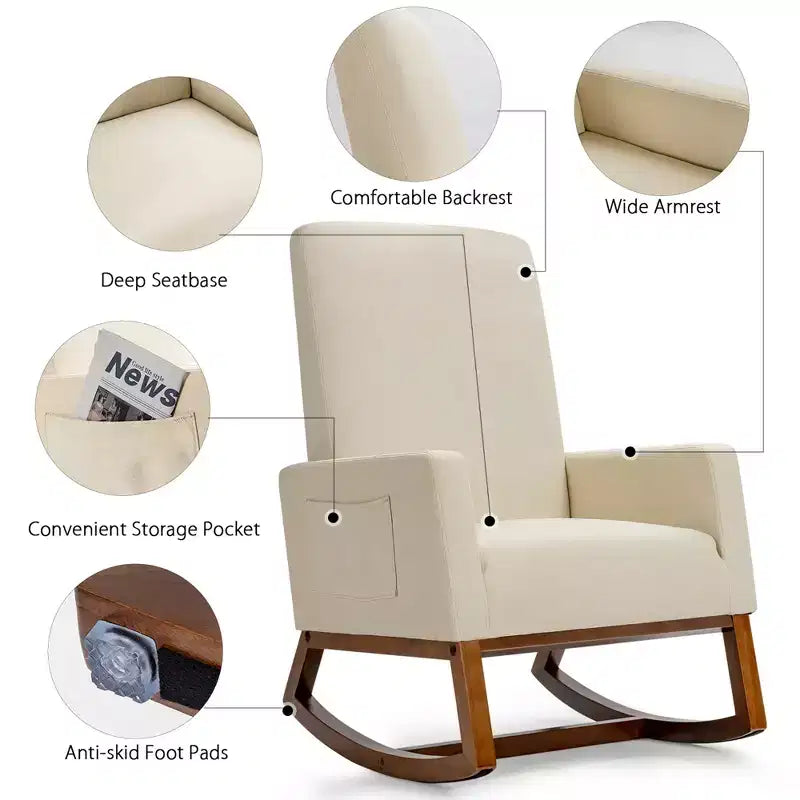 Costway Mid Century Retro Fabric Upholstered Rocking Chair Modern Armchair Beige\Gray