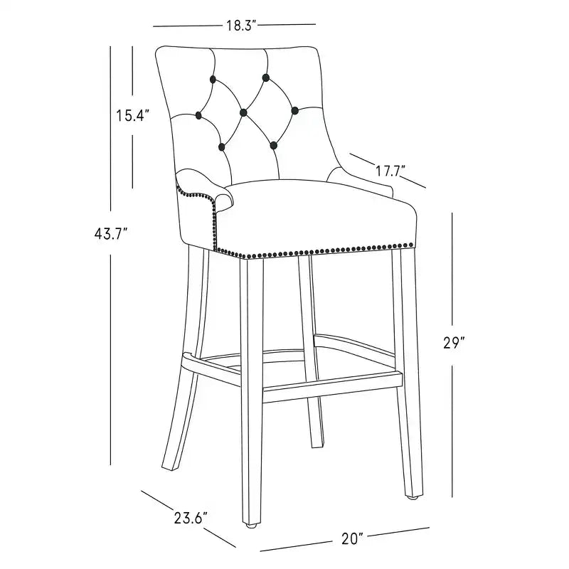 WestinTrends 29 Linen Fabric Tufted Buttons Upholstered Wingback Bar Stool, Tea