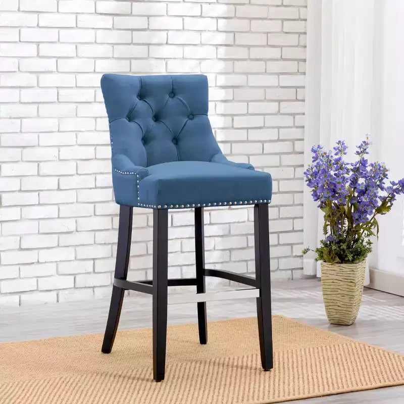 WestinTrends 29 Linen Fabric Tufted Buttons Upholstered Wingback Bar Stool, Tea