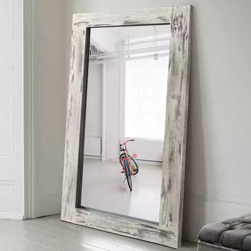 Dovelina Vintage Full-Length Tempered Mirror with Solid Wood Carved and Back Hooks