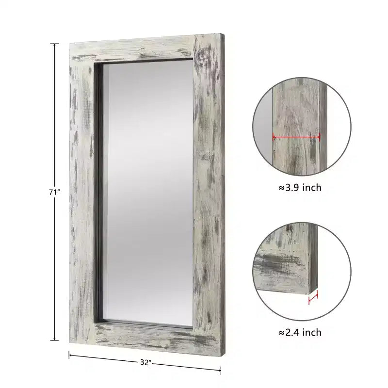 Dovelina Vintage Full-Length Tempered Mirror with Solid Wood Carved and Back Hooks