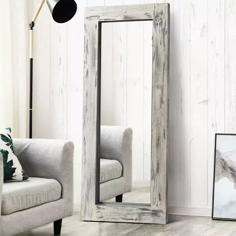 Dovelina Vintage Full-Length Tempered Mirror with Solid Wood Carved and Back Hooks