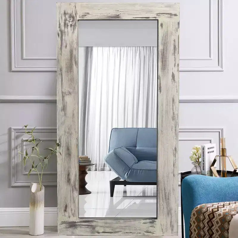 Dovelina Vintage Full-Length Tempered Mirror with Solid Wood Carved and Back Hooks