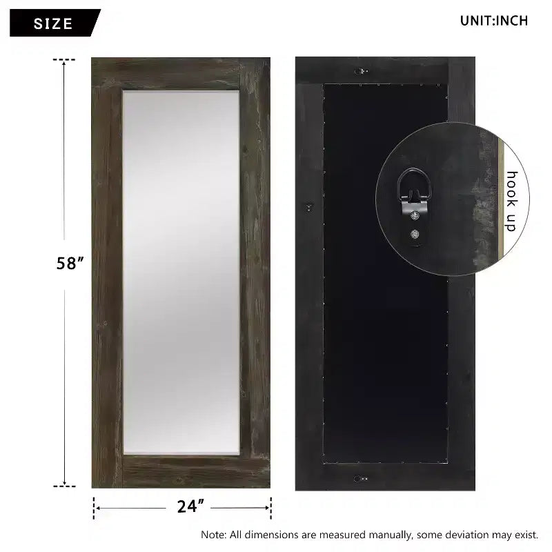 Dovelina Vintage Full-Length Tempered Mirror with Solid Wood Carved and Back Hooks