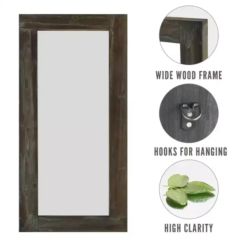 Dovelina Vintage Full-Length Tempered Mirror with Solid Wood Carved and Back Hooks