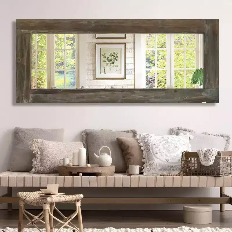 Dovelina Vintage Full-Length Tempered Mirror with Solid Wood Carved and Back Hooks