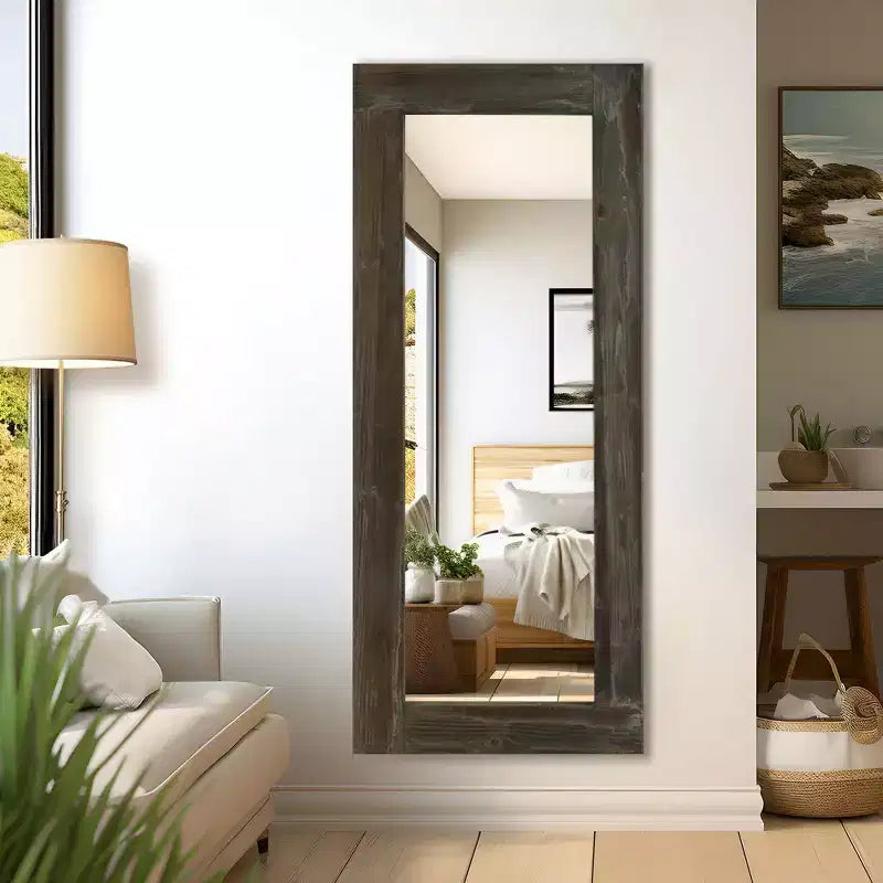 Dovelina Vintage Full-Length Tempered Mirror with Solid Wood Carved and Back Hooks