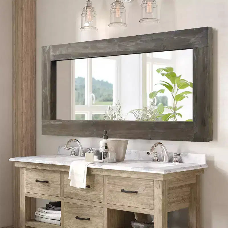 Dovelina Vintage Full-Length Tempered Mirror with Solid Wood Carved and Back Hooks
