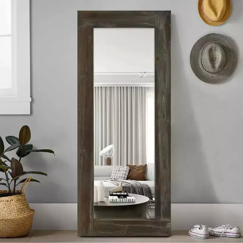 Dovelina Vintage Full-Length Tempered Mirror with Solid Wood Carved and Back Hooks