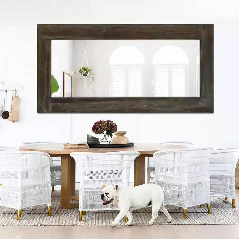 Dovelina Vintage Full-Length Tempered Mirror with Solid Wood Carved and Back Hooks