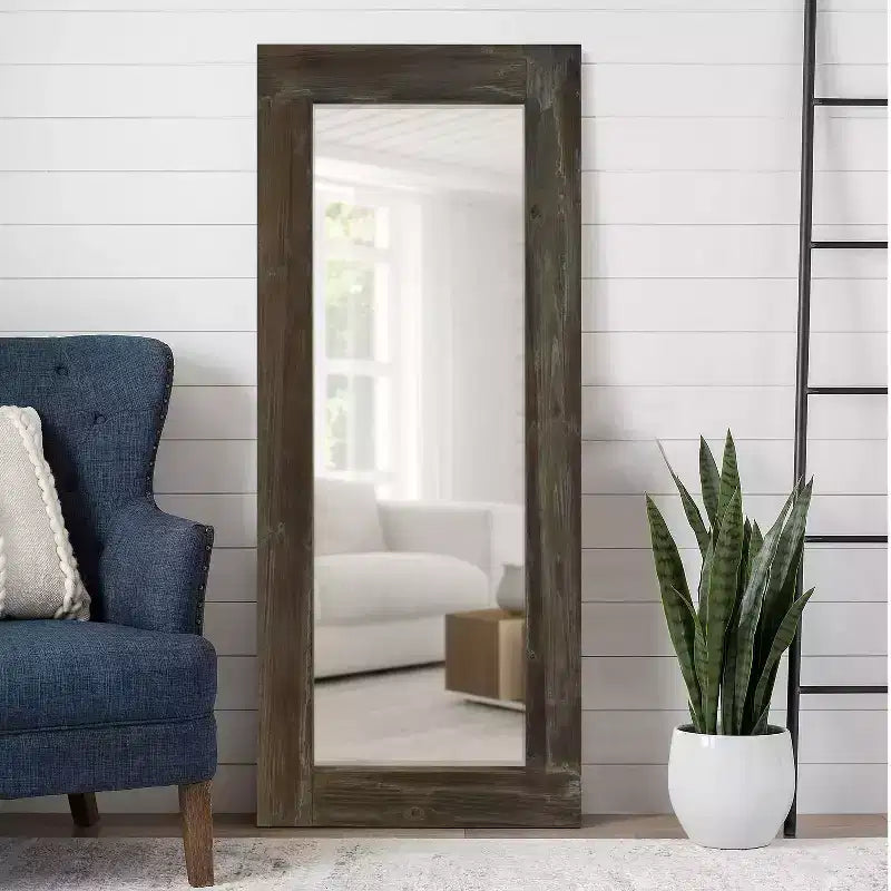 Dovelina Vintage Full-Length Tempered Mirror with Solid Wood Carved and Back Hooks