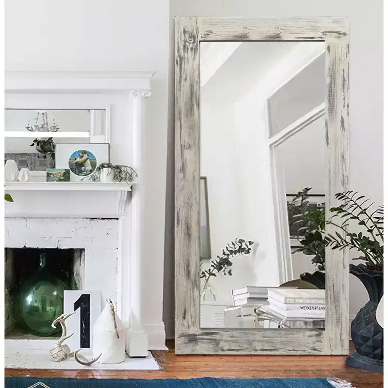 Dovelina Vintage Full-Length Tempered Mirror with Solid Wood Carved and Back Hooks