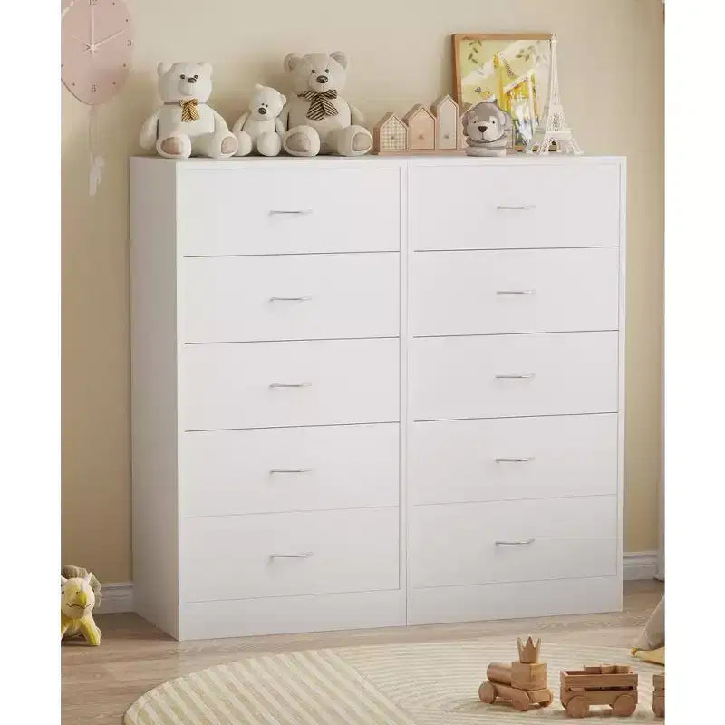 Tall 5 Drawer Dresser for Bedroom 49.4 Inch Chest of Drawers MDF Wood White Finish