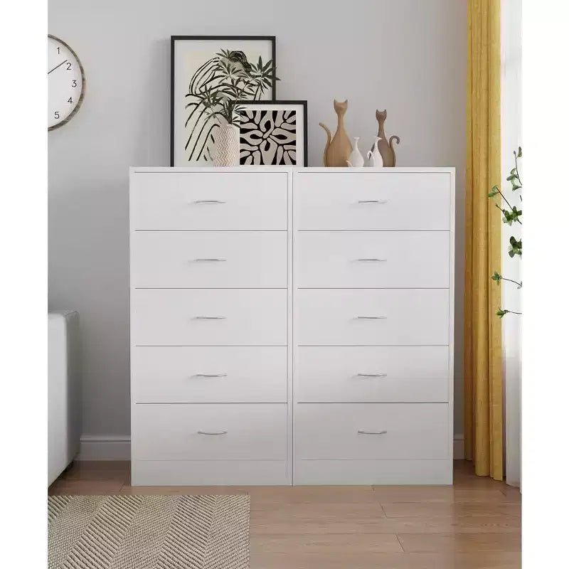 Tall 5 Drawer Dresser for Bedroom 49.4 Inch Chest of Drawers MDF Wood White Finish