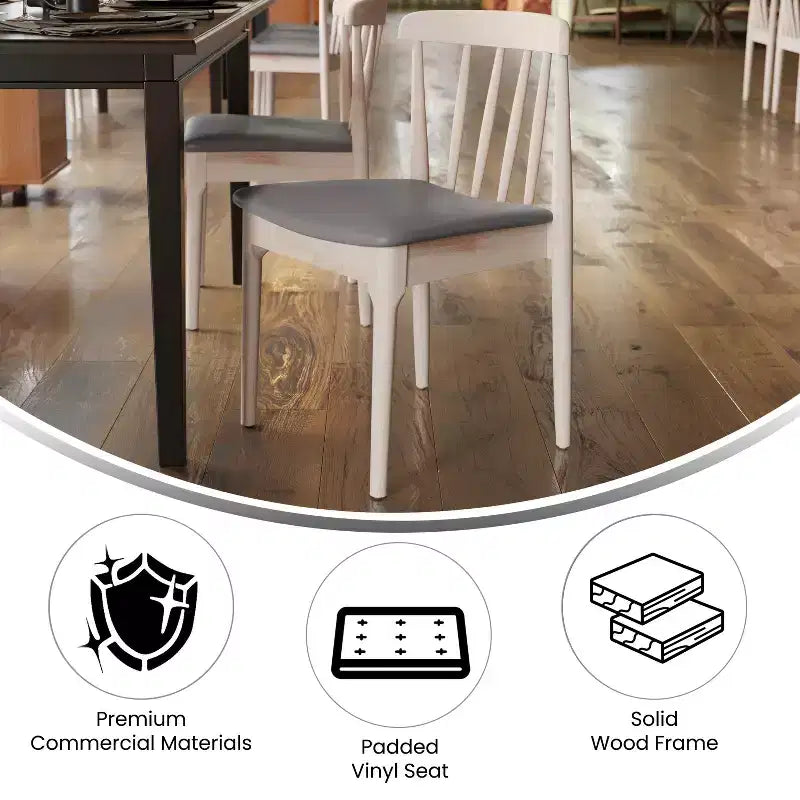 Flash Furniture Chester Set of 2 Commercial Grade Solid Wood Dining Chairs with Slatted Backrests and Vinyl Seats