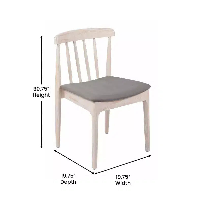 Flash Furniture Chester Set of 2 Commercial Grade Solid Wood Dining Chairs with Slatted Backrests and Vinyl Seats