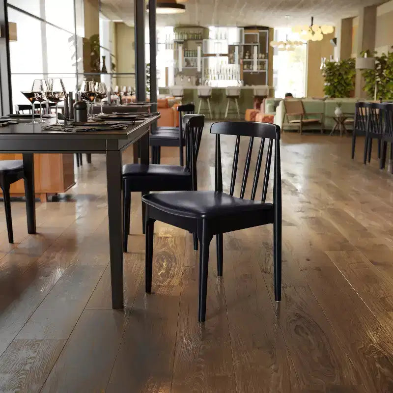 Flash Furniture Chester Set of 2 Commercial Grade Solid Wood Dining Chairs with Slatted Backrests and Vinyl Seats