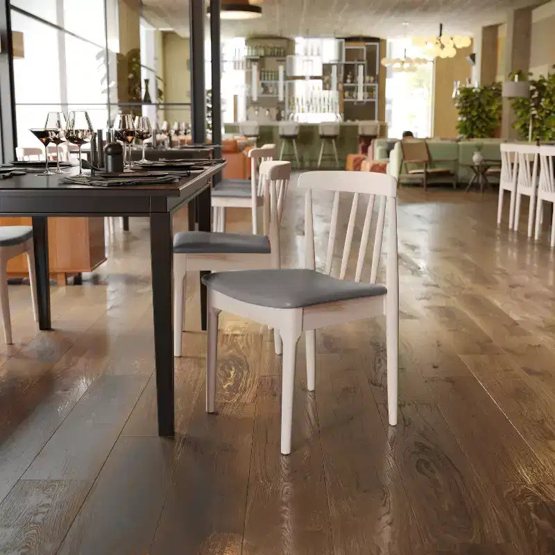 Flash Furniture Chester Set of 2 Commercial Grade Solid Wood Dining Chairs with Slatted Backrests and Vinyl Seats