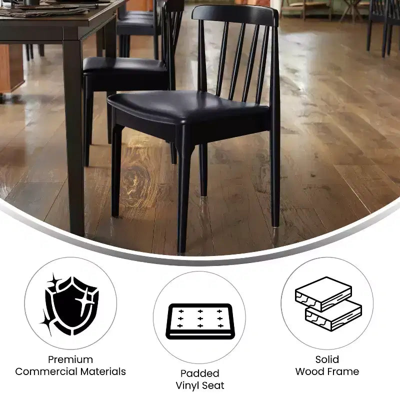 Flash Furniture Chester Set of 2 Commercial Grade Solid Wood Dining Chairs with Slatted Backrests and Vinyl Seats