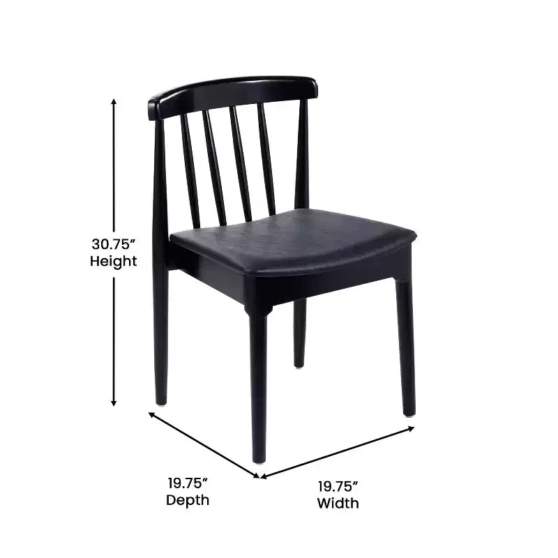 Flash Furniture Chester Set of 2 Commercial Grade Solid Wood Dining Chairs with Slatted Backrests and Vinyl Seats